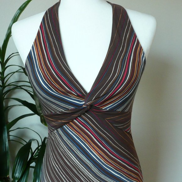 BCBG Maxazria Brown Stripe Halter Dress - Sz S - Picture 2 of 10